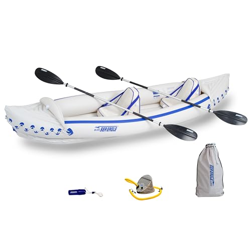 Sea Eagle SE370 Inflatable Kayak 1-3 Person-Portable Stowable & Lightweight-with Seat(s), Paddle(s), Electric Pump and Bag (SE370 Sports Kayak Pro)