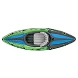 Intex Challenger K1 Kayak 1 Man Inflatable Canoe with Aluminum Oars and Hand Pump, Green/Blue