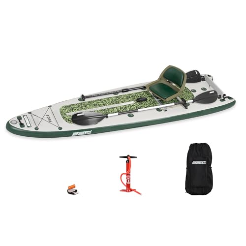 Sea Eagle FS126 12’6” Inflatable FishSUP Fishing Stand-Up Paddleboard w/Paddle(s), Removable Transom, Backpack/Optional Seat - Sit, Stand, Fish, Motor, Troll