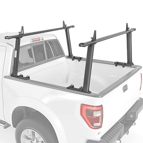 AA-Racks Model APX25 Extendable Aluminum Pick-Up Truck Ladder Rack (No Drilling Required) - Sandy Black