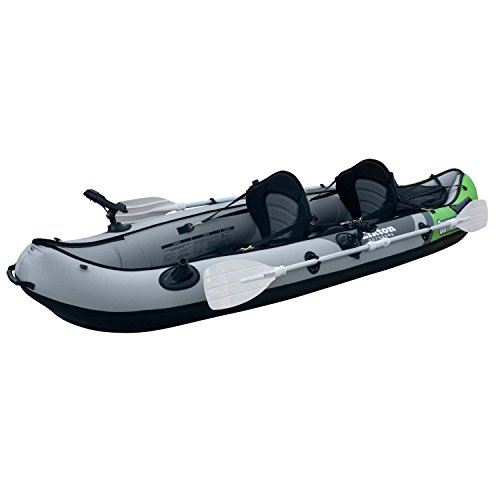 Elkton Outdoors Cormorant 2 Person Tandem Inflatable Fishing Kayak, 10-Foot with EVA Padded Seats, Includes 2 Active Fishing Rod Holder Mounts, 2 Aluminum Paddles, Double Action Pump and More