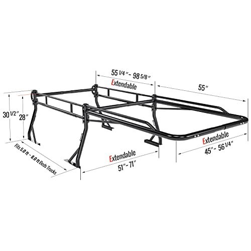 AA-Racks Model X39 Truck Bed Ladder Rack Side Bar with Long Cab Ext (X39-LC-Black)