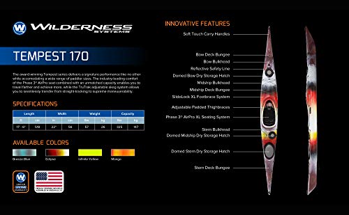 Wilderness Systems Tempest 170 | Sit Inside Touring Kayak | Adjustable Skeg - Phase 3 Air Pro Seating | 17' | Mango