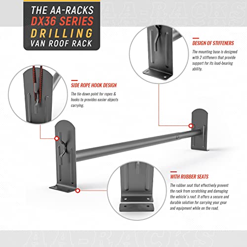 AA-Racks Model DX36 Universal Pickup Truck Cap & Topper 3 Bar Ladder Roof Van Rack System Adjustable Steel Cross Bars - Sandy Black