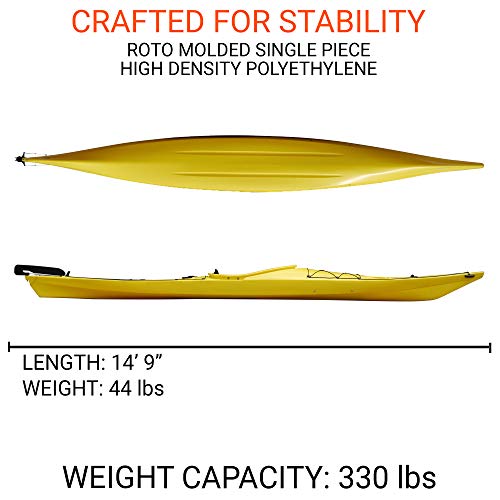 BKC SK287 Angler Touring Kayak – 14.75-Foot Solo Distance Sit-in Travel Kayak for Open Water Paddling, Collapsible Paddle Included
