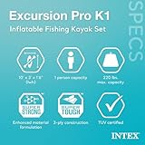 INTEX 68303EP Excursion Pro K1 Inflatable Kayak Set: Includes Deluxe 86in Kayak Paddles and High-Output Pump – SuperTough PVC – Adjustable Bucket Seat – 1-Person – 220lb Weight Capacity