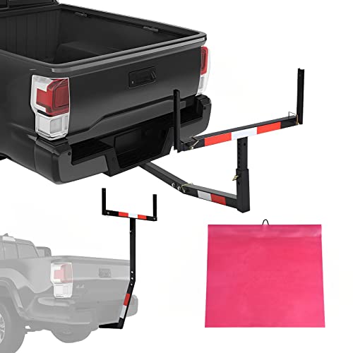 Goplus Pick up Truck Bed Hitch Extender Adjustable Extension Rack w/Flag for Ladder, Rack, Canoe, Kayak, Long Pipes and Lumber (Black)