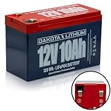 Dakota Lithium - 12V 10Ah LiFeP04 Deep Cycle Battery - 11 Year USA Warranty 2000+ Cycles - Built in BMS - For Ice Fishing, Kayaks, Fish Finders and More