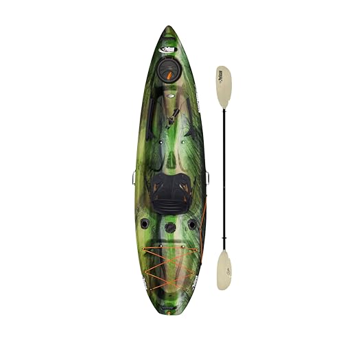 Pelican - Basscreek 100XP Fishing Kayak - Sit-On-Top Kayak - Lightweight one Person Kayak - 10 ft,Olive Camo