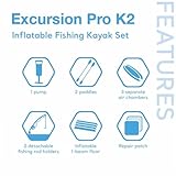 Intex 68309EP Excursion Pro K2 Inflatable Kayak Set: Includes Deluxe 86in Kayak Paddles and High-Output Pump – SuperTough PVC – Adjustable Bucket Seat – 2-Person – 400lb Weight Capacity