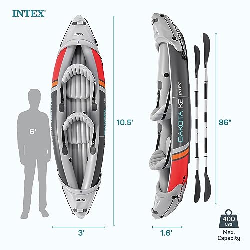 INTEX 2-Person Inflatable Kayak Set, Dakota K2 with 86in Oars and Pump