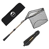 YVLEEN Folding Fishing Net - Foldable Fish Landing Net Robust Aluminum Telescopic Pole Handle and Nylon Mesh 16inch Hoop Size