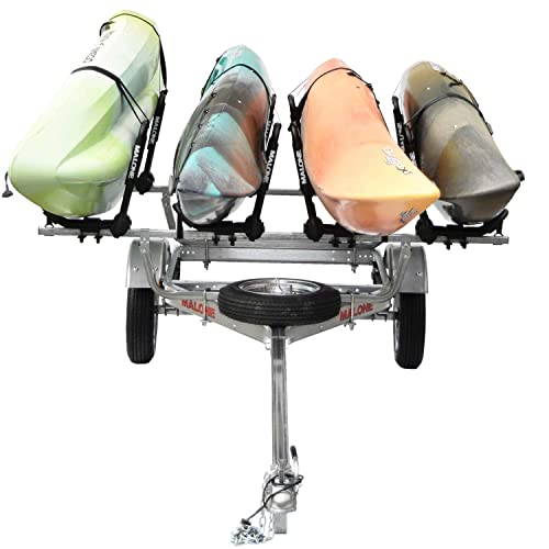 Malone MPG462G2 MicroSport 4 Kayak Trailer with 4 J-Rack Kayak Carriers & Spare Tire | 20' / 800 lbs Capacity | Fully Submersible | Marine Grade Galvanized Steel Construction