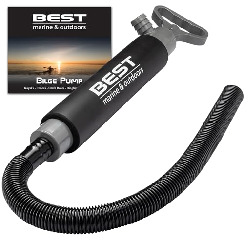 Best Marine and Outdoors Manual Bilge Pump, Portable Hand Water Pumps with 2ft Hose, Kayak & Boat Emergency Accessories, Small, Hand Operated, Suction & Siphon Water Extractor & Removal