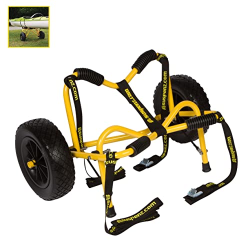Suspenz Kayak Canoe Transport Trailer, DLX Kayak Cart, Trolley with Airless Wheels and Straps, Weight Capacity 150 lbs, Yellow (22-0044)