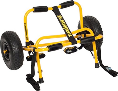 Suspenz Kayak Canoe Transport Trailer, DLX Kayak Cart, Trolley with Airless Wheels and Straps, Weight Capacity 150 lbs, Yellow (22-0044)