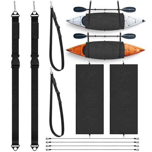 Seenelling 2 Pack Kayak Cockpit Cover with 4 Kayak Wall Mount Storage Straps Set 60 x 29 Inch 600d Seal Cockpit Drape Waterproof UV Resistant Black Cover Indoor Outdoor Paddle Canoe Surfboard Storage