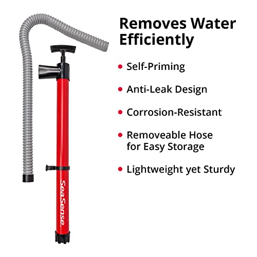 SeaSense Hand Bilge Pump - Self-Priming, Manual Bilge Pump for Water Removal on Small Boats, Kayaks, Canoes, Bilges or Any Place Water Collects - 18