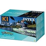 Intex Challenger K1 Kayak 1 Man Inflatable Canoe with Aluminum Oars and Hand Pump, Green/Blue