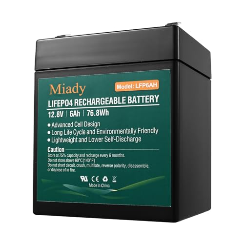 2000 Cycles 12V 6Ah Miady Lithium Iron Phosphate Battery, Rechargeable LiFePo4 Battery, Low Self-Discharge and Light Weight, for Kid Scooters, Fios Replacement Battery