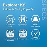 Intex 68309EP Excursion Pro K2 Inflatable Kayak Set: Includes Deluxe 86in Kayak Paddles and High-Output Pump – SuperTough PVC – Adjustable Bucket Seat – 2-Person – 400lb Weight Capacity