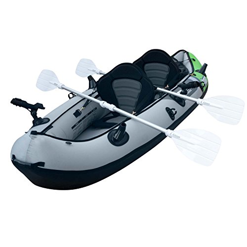 Elkton Outdoors Cormorant 2 Person Tandem Inflatable Fishing Kayak, 10-Foot with EVA Padded Seats, Includes 2 Active Fishing Rod Holder Mounts, 2 Aluminum Paddles, Double Action Pump and More