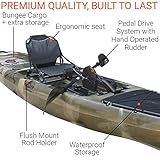 Brooklyn Kayak Company BKC UH-PK13 Pedal Drive Solo Traveler 13 Foot Kayak - Pedal Propeller Drive Single Sit On Top Fishing Kayak with Rudder Control (Camo)
