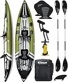 Elkton Outdoors Steelhead Inflatable Fishing Kayak Boat - 2 Person Angler Blow Up Tandem Kayak, Includes Paddles, Seats, Hard Mounting Points, Bungee Storage, Rigid Dropstitch Floor and Spray Guard