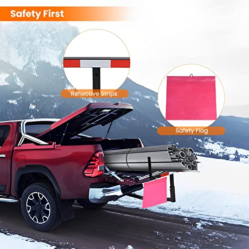 Goplus Pick up Truck Bed Hitch Extender Adjustable Extension Rack w/Flag for Ladder, Rack, Canoe, Kayak, Long Pipes and Lumber (Black)