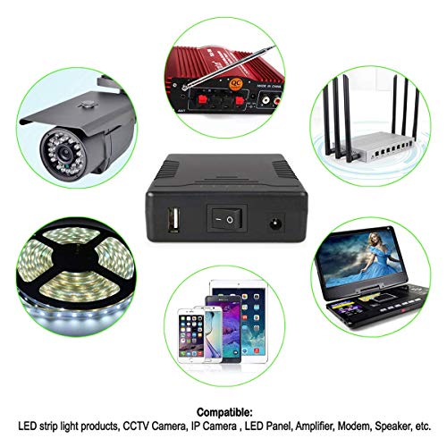 TalentCell Rechargeable 12V 6000mAh/5V 12000mAh DC Output Lithium ion Battery Pack for LED Strip/CCTV Camera/Telescope/Modem and More, Portable Li-ion Power Bank with 12.6V Charger, Black