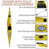 BKC SK287 Angler Touring Kayak – 14.75-Foot Solo Distance Sit-in Travel Kayak for Open Water Paddling, Collapsible Paddle Included