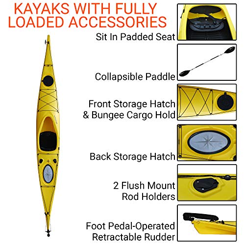 BKC SK287 Angler Touring Kayak – 14.75-Foot Solo Distance Sit-in Travel Kayak for Open Water Paddling, Collapsible Paddle Included