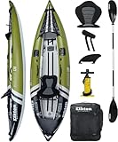 Elkton Outdoors Steelhead Inflatable Fishing Kayak - One-Person Angler Blow Up Kayak, Includes Paddle, Seat, Hard Mounting Points, Bungee Storage, Rigid Dropstitch Floor and Spray Guard
