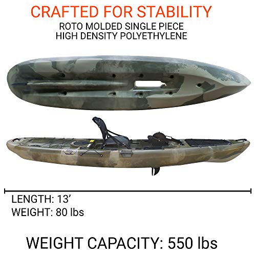 Brooklyn Kayak Company BKC UH-PK13 Pedal Drive Solo Traveler 13 Foot Kayak - Pedal Propeller Drive Single Sit On Top Fishing Kayak with Rudder Control (Camo)