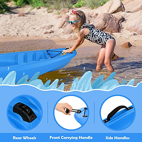 Goplus 6FT Youth Kayak, Kids Recreational Rowing Fishing Boat w/Paddle, Folding Backrest, Storage Hatch, 4-Level Footrest, Sit-On-Top Kayak Canoe for Children Over 5 (Blue)