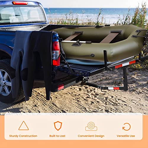 Goplus Pick up Truck Bed Hitch Extender Adjustable Extension Rack w/Flag for Ladder, Rack, Canoe, Kayak, Long Pipes and Lumber (Black)