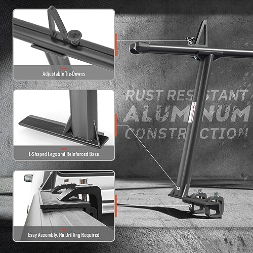 AA-Racks Model APX25 Extendable Aluminum Pick-Up Truck Ladder Rack (No Drilling Required) - Sandy Black