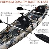 BKC TK181 Angler 12-Foot, 8 inch Tandem 2 or 3 Person Sit On Top Fishing Kayak w/Padded Seats and Paddles