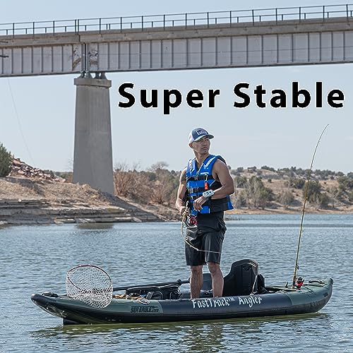 385FTA Fasttrack Angler 1–2-Person Inflatable Green Fishing Kayak-Rigid Keel, Drop Stitch Floor w/Seat(s), Paddle(s), Pump & Bag (385FTA Fasttrack Angler Pro Angler Kayak)