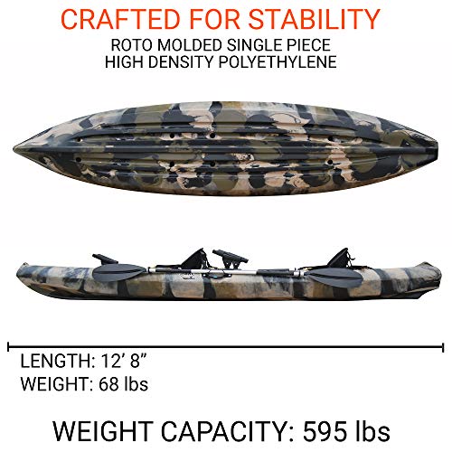 BKC TK181 Angler 12-Foot, 8 inch Tandem 2 or 3 Person Sit On Top Fishing Kayak w/Padded Seats and Paddles