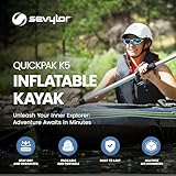 Sevylor QuickPak K5 24 Gauge PVC Polyester 1 Person Inflatable Kayak w/Hand Pump, Paddle, Double Lock Valves and Easy To Carry Backpack System, Gray