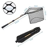 YVLEEN Folding Fishing Net - Foldable Fish Landing Net Robust Aluminum Telescopic Pole Handle and Nylon Mesh 16inch Hoop Size