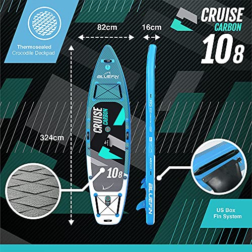 Bluefin SUP Inflatable Stand Up Paddle Board | 6” Thick | Kayak Conversion Kit | All Accessories | Multiple Sizes: Kids, 10’8, 12’, 15' (Carbon 10'8