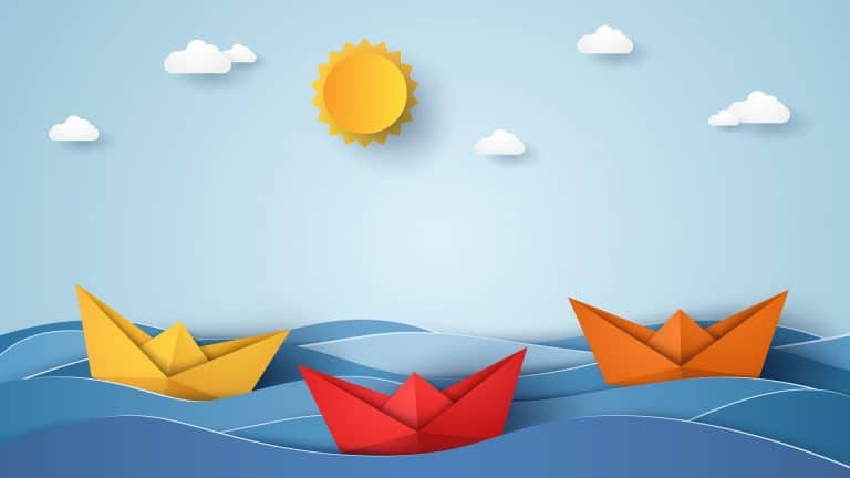 Folding kayak origami kayak sailing in blue ocean