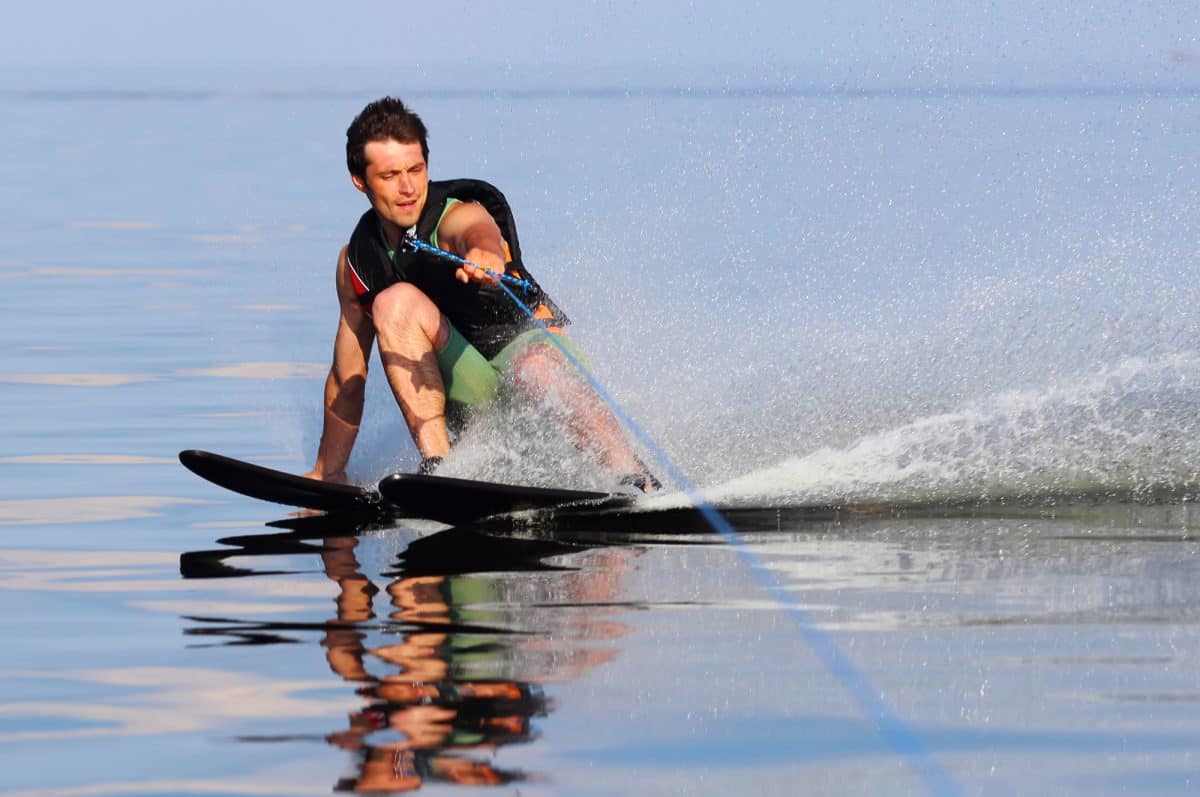 Athlete waterskiing