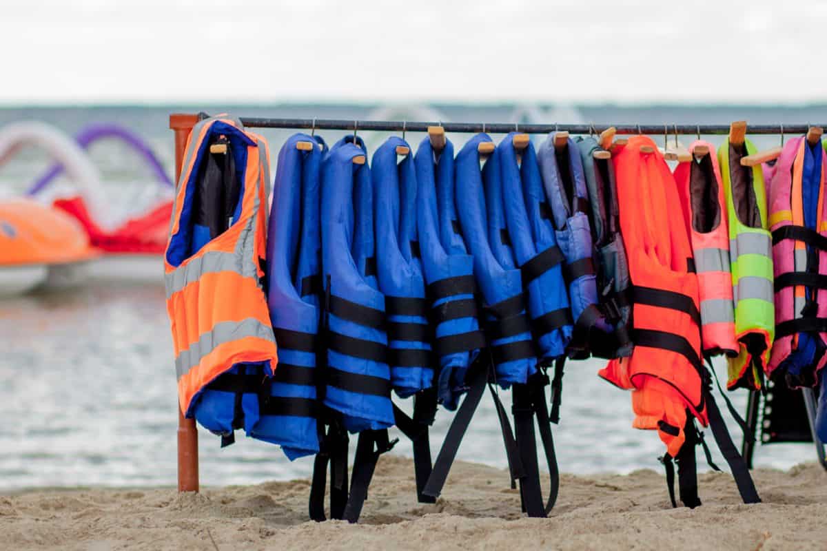 Best Plus Size Life Vests hanging on the wall of the boating station