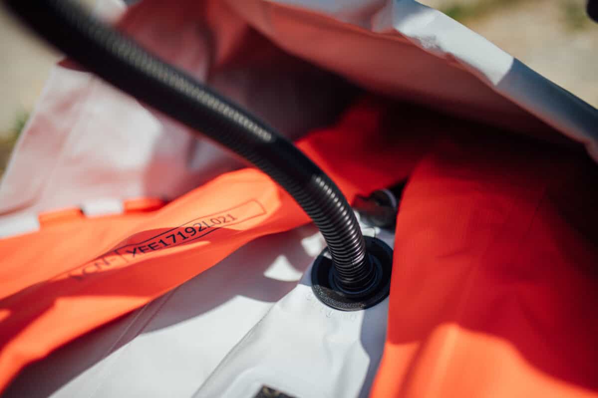 Close up of a kayak being inflated