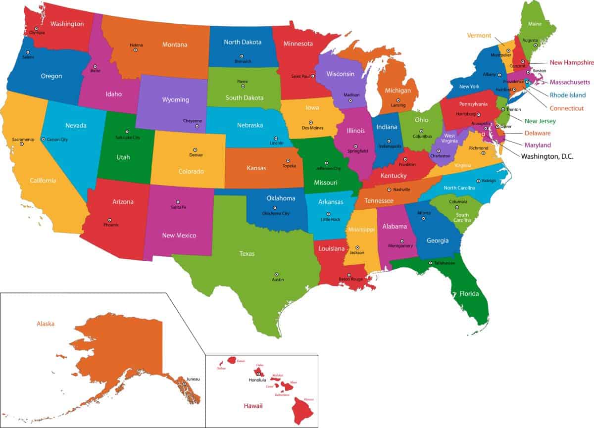 Colorful USA map