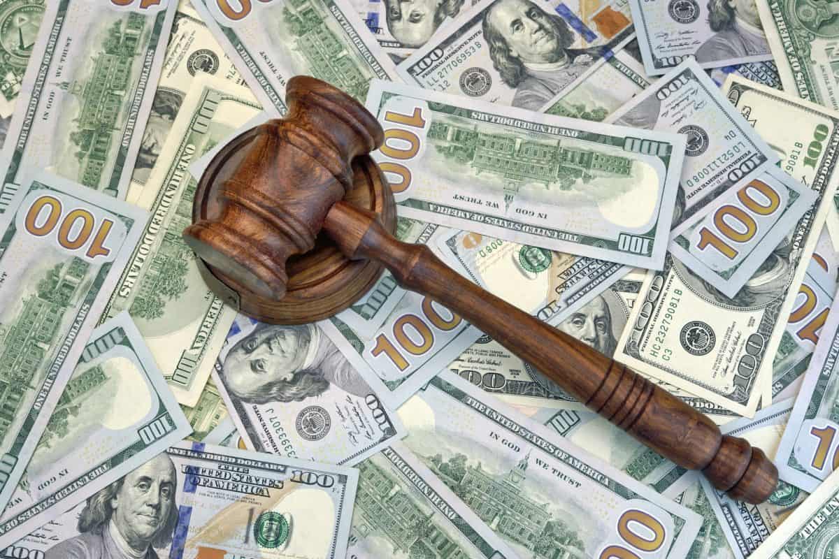 Judges Or Auctioneer Gavel On The Dollar Cash Background, Top View, Close-Up. Concept For Corruption, Bankruptcy, Bail, Crime, Bribing, Fraud, BUI, DUI,  Fines