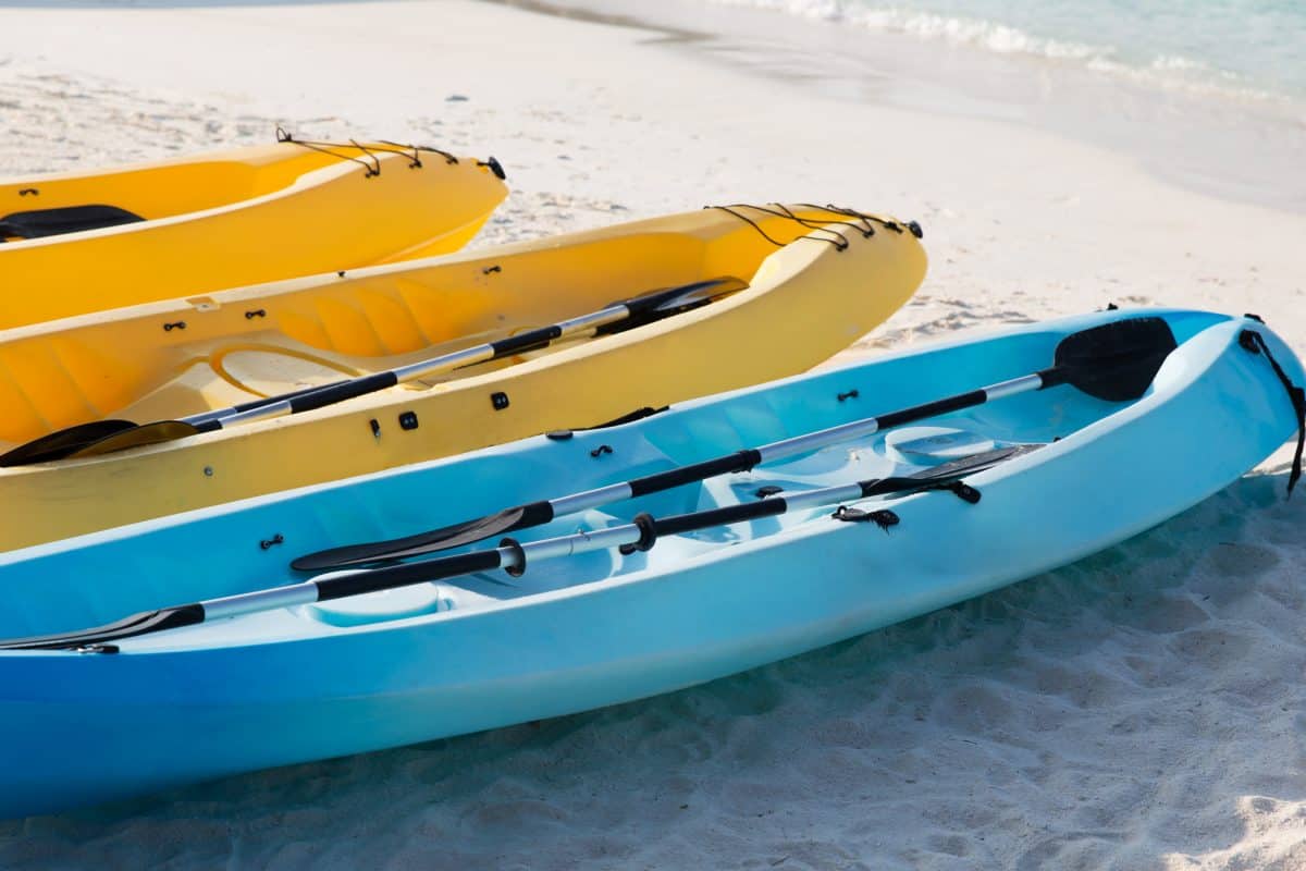 kayaks on sandy beach